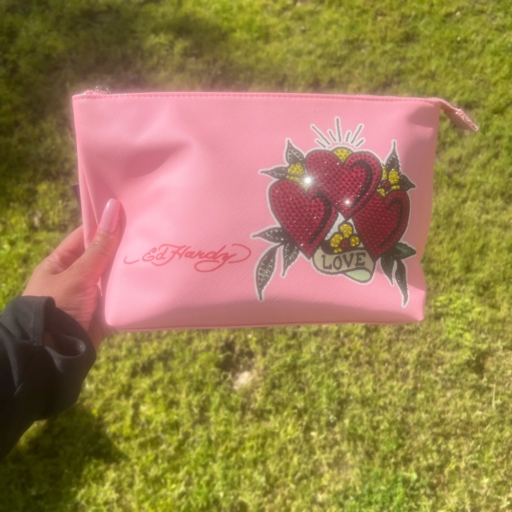Ed Hardy Pink Heart Trio Cosmetic Pouch